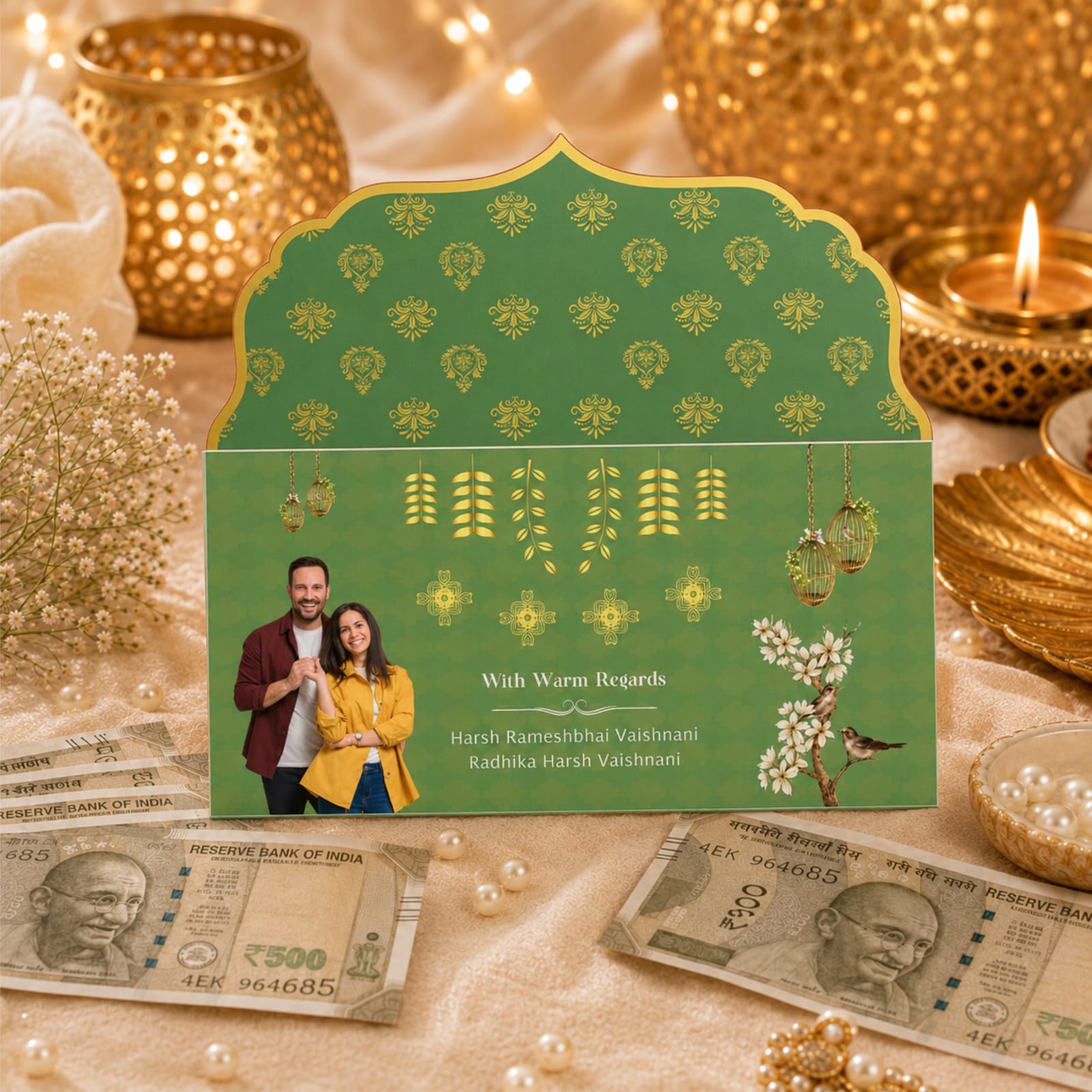 Emerald gold motif couple Lifafa